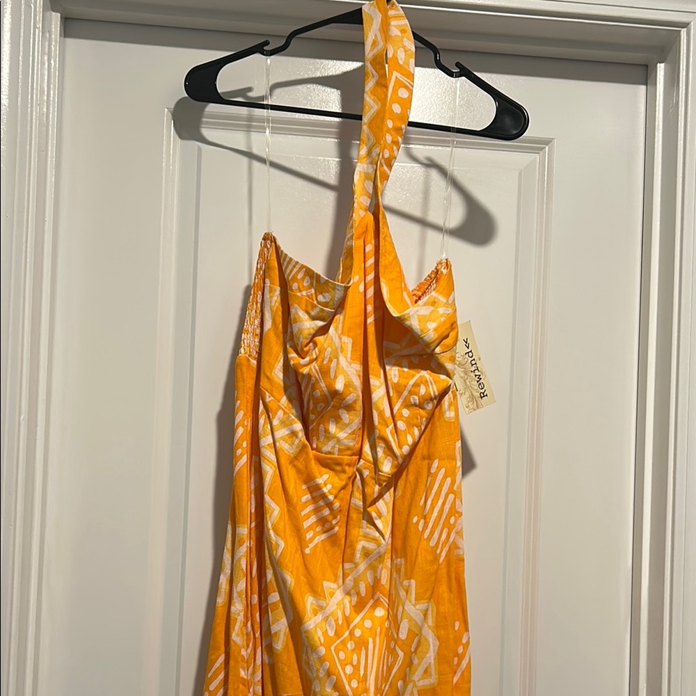 Rewind Orange and White Halter Dress